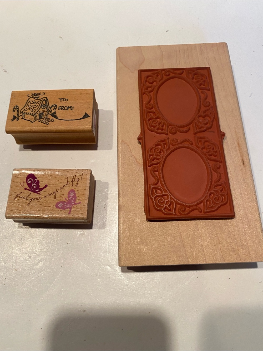 NWOT Set of 3 Wooden Rubber Mounted Stamps